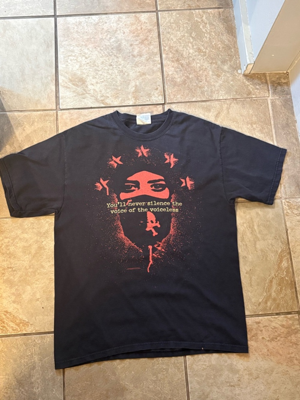 Black Graphic Short Sleeve Tee with Red Stencil Design